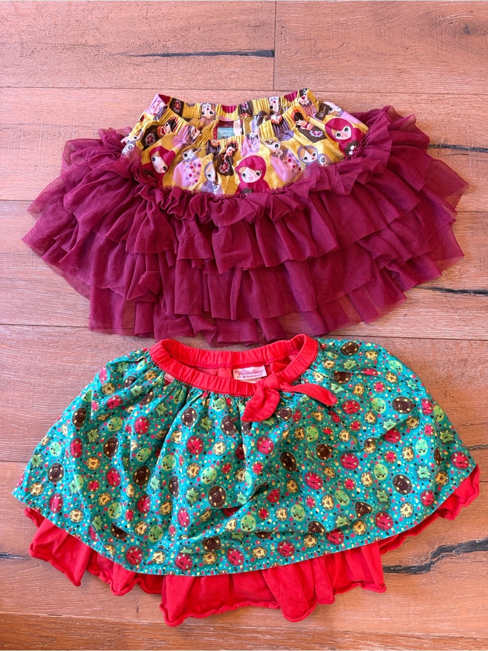 American Girl Layered Magenta Tulle Skirt & Matilda Jane Teal Floral Skirt